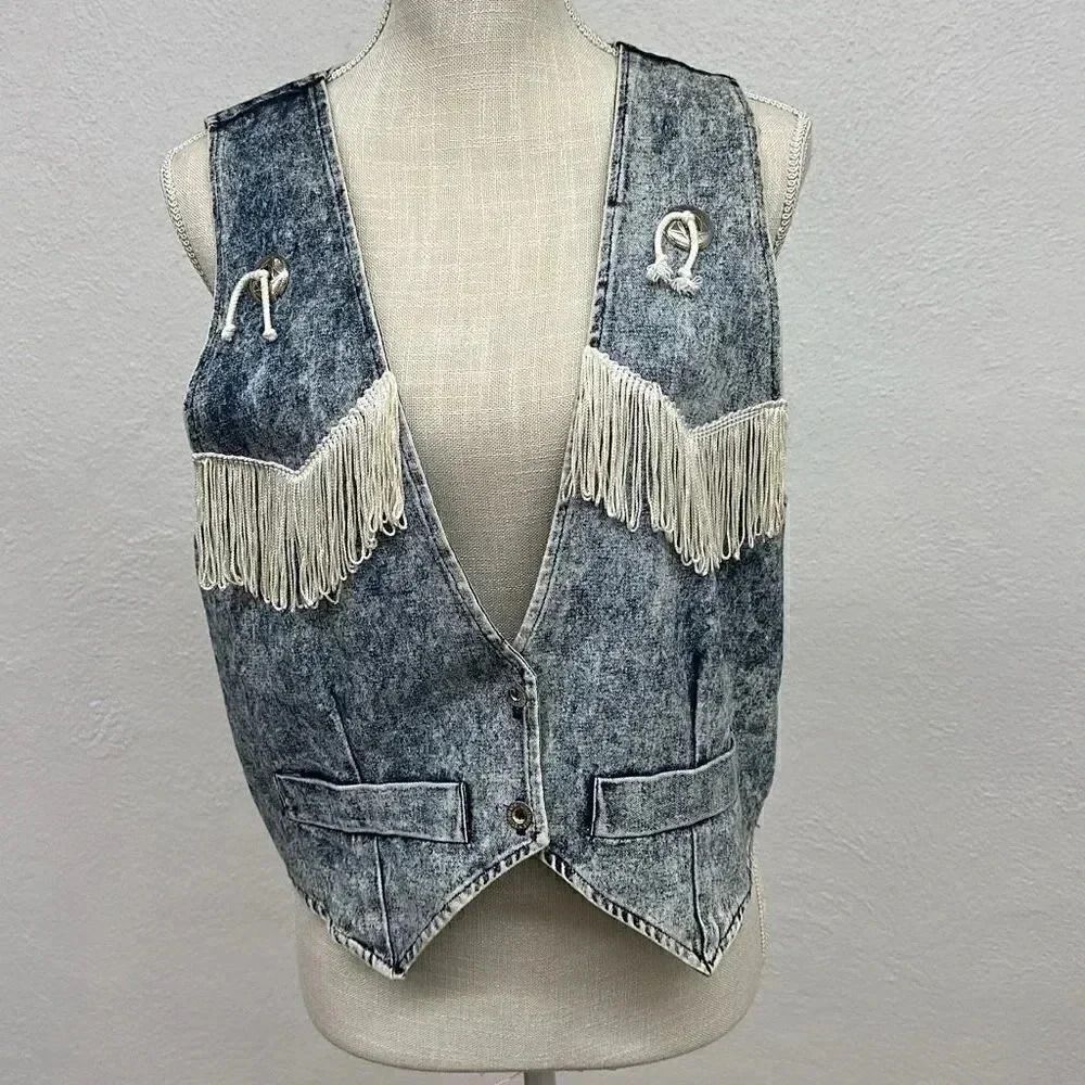 Vintage California LA Chic Stone Washed Fringe Vest - Picture 8 of 9